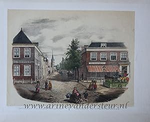 [Antique print, colored lithograph] Intrede te Scheveningen / Entrée de Schéveningue, published c...