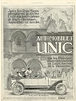 "AUTOMOBILES UNIC" Annonce originale entoilée L'ILLUSTRATION 7/12/1912 par A. EHRMANN