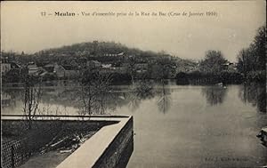 Ansichtskarte / Postkarte Meulan en Yvelines, Vue d'ensemble prise de la Rue du Bac, Crue de Janv...