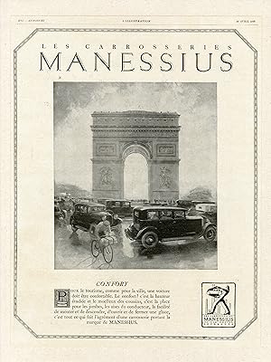 "CAROSSERIES MANESSIUS" Annonce originale entoilée illustrée par Léon FAURET et publiée dans L'IL...