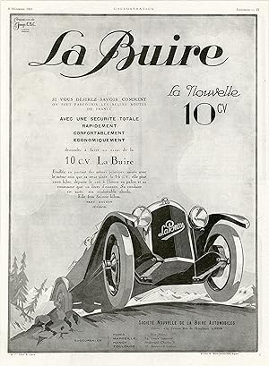 "LA NOUVELLE 10 CV LA BUIRE" Annonce originale entoilée parue dans L'ILLUSTRATION du 8 Décembre 1923