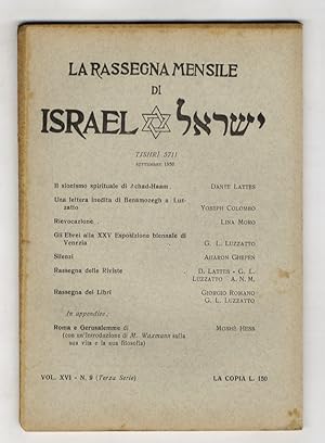 RASSEGNA (LA) mensile di Israel. Vol. XVI. N. 9 (Terza serie). Tishrì 5711. Settembre 1950.