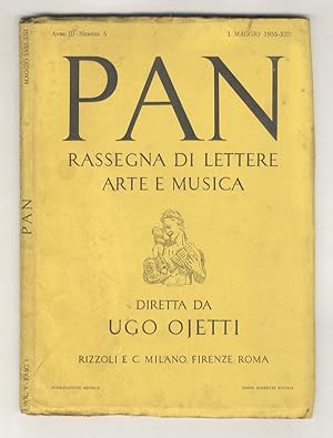 Bild des Verkufers fr Pan. Rassegna di lettere arte e musica. Diretta da Ugo Ojetti. Redattore: Giuseppe De Robertis. Anno III, n. 5. 1 maggio 1935. zum Verkauf von Libreria Oreste Gozzini snc