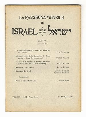 RASSEGNA (LA) mensile di Israel. Vol. XVI. N. 11 (Terza serie). Kislev 5711. Novembre 1950.