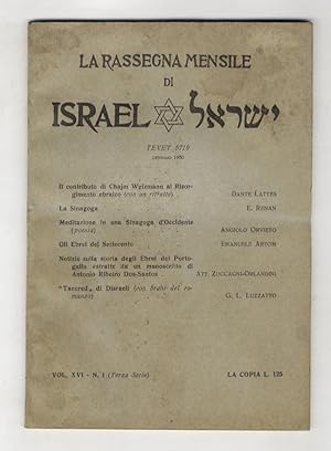 RASSEGNA (LA) mensile di Israel. Vol. XVI. N. 1 (Terza serie). Tevet 5710. Gennaio 1950.