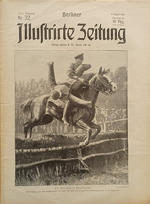 Berliner Illustrirte Zeitung. Nummer 32, 8. August 1915. Ein Sportfest in Feindesland: Hürdenspru...