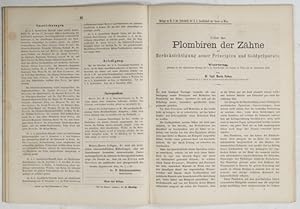 Ueber das Plombiren der Zähne. Berücksichtigung neuer Principien und Goldpräparate (Beilage 8 pp.).