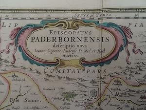 Paderbornensis Episcopatus Descriptio Nova. Altkolorierte Kupferstichkarte nach Johannes Gigas be...