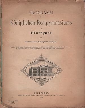 Bild des Verkufers fr Programm des Kniglichen Realgymnasiums in Stuttgart am Schlusse des Schuljahrs 1892/93. zum Verkauf von Fundus-Online GbR Borkert Schwarz Zerfa