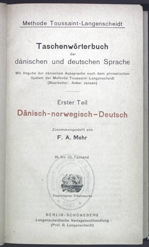 Seller image for Taschenwrterbuch der dnischen und deutschen Sprache. Erster Teil: Dnisch-norwegisch-Deutsch. for sale by books4less (Versandantiquariat Petra Gros GmbH & Co. KG)