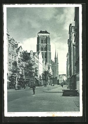 Ansichtskarte Danzig / Gdansk, Jopengasse und Marienkirche