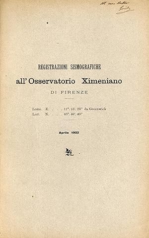 registrazioni sismografiche all'osservatorio Ximeniano di Firenze 1902