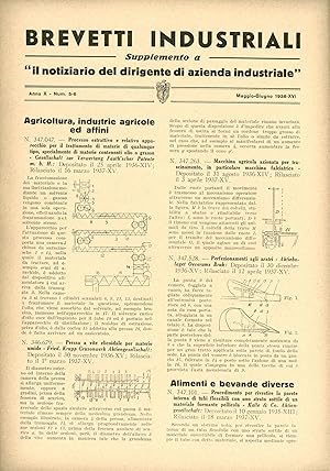 Brevetti Industriali 1938. Supplemento a Il Notiziario del dirigente di azienda industriale