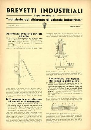 Brevetti Industriali 1936. Supplemento a Il Notiziario del dirigente di azienda industriale