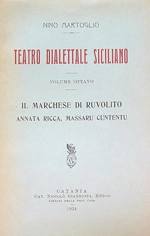 Bild des Verkufers fr Teatro dialettale siciliano. Volume ottavo zum Verkauf von Librodifaccia