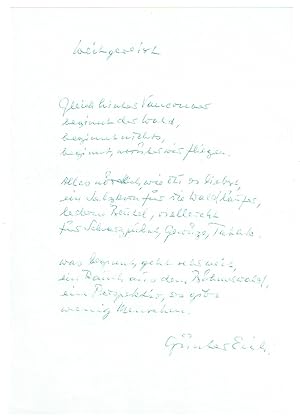 Immagine del venditore per Eigenhndiges Gedichtmanuskript mit Unterschrift. venduto da Kotte Autographs GmbH