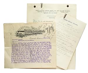 Bild des Verkufers fr [Three items related to Boise Penrose's Rocky Mountain hunting expeditions, including an autograph manuscript list, signed with initials, of articles left at Hayes Ranch, a typed letter signed to Penrose from an Ovando Montana outfitter, and a typescript prepared by his brother C. B. Benrose of "Rocky Mountain Camping Outfit for four men for 100 days" zum Verkauf von James Cummins Bookseller, ABAA