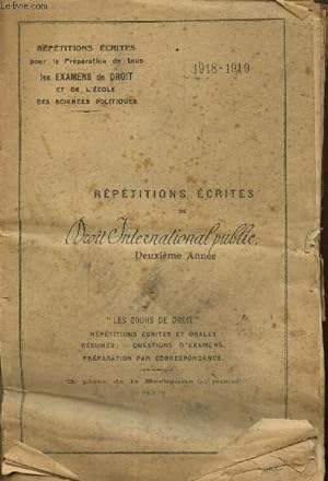 Seller image for Répétitions écrites de Droit International Public - Deuxième année for sale by Le-Livre