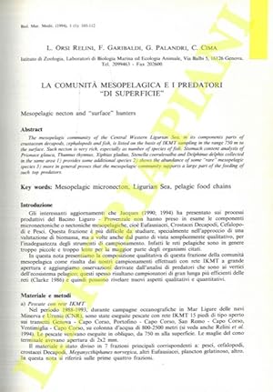 Imagen del vendedor de La comunit mesopelagica e i predatori ?di superficie?. a la venta por Libreria Piani