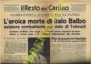 "L'eroica morte di Italo Balbo aviatore combattente nel cielo di Tobruch".