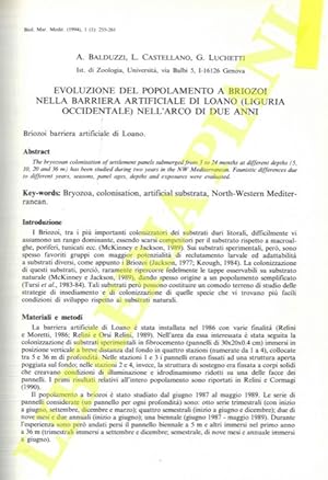 Evoluzione del popolamento a Briozoi nella barriera artificiale di Loano (Liguria occidentale) ne...