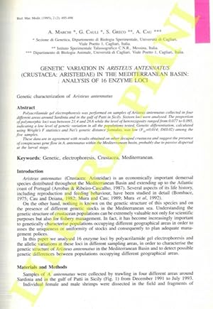 Immagine del venditore per Genetic variation in Aristeus antennatus (Crustacea: Aristeidae) in the mediterranean basin: analysis of 16 enzyme loci. venduto da Libreria Piani