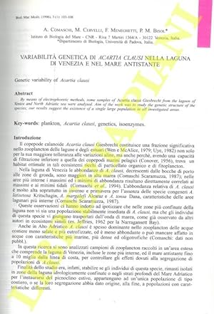 Variabilità genetica di Acartia clausi nella Laguna di Venezia e nel mare antistante.