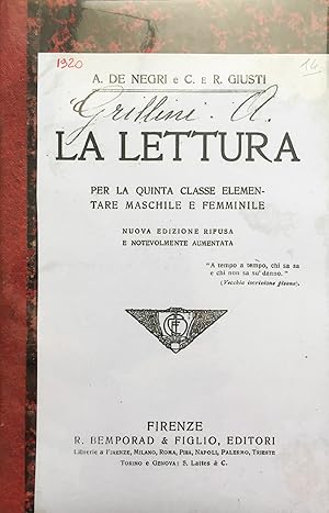 La lettura per la quinta classe elementare maschile e femminile