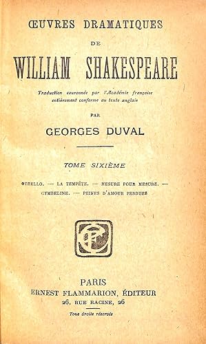 Seller image for Oeuvres Dramatiques de William Shakespeare Tome Sixime for sale by WeBuyBooks