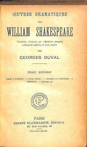 Seller image for Oeuvres Dramatiques de William Shakespeare Tome Second for sale by WeBuyBooks