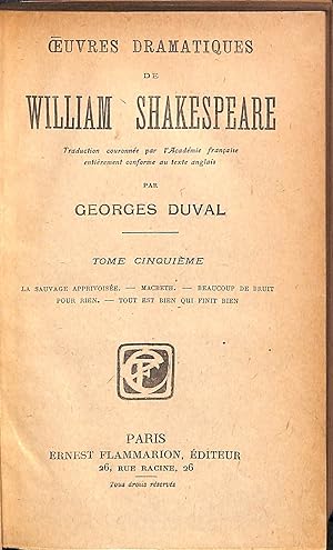 Seller image for Oeuvres Dramatiques de William Shakespeare Tome Cinquieme for sale by WeBuyBooks