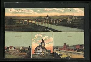 Ansichtskarte Guntershausen, Grosse Fuldabrücke, Bahnhof, Villa Mergard