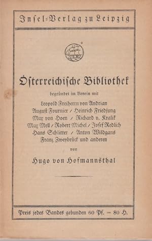 Österreichische Bibliothek. Ankündigung von Hugo von Hofmannsthal.