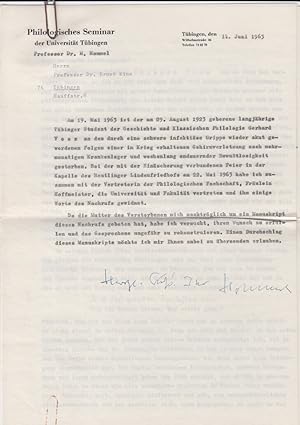 Brief vom 14. Juni 1963 an Ernst Zinn, den Tod des Studenten Gerhard Voss betreffend.