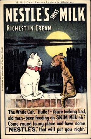 Ansichtskarte / Postkarte Nestle's Swiss Milk, Richest in Cream, Unterernährte Katze, Reklame