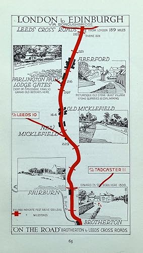 Antique Map YORKSHIRE BROTHERTON ABERFORD FAIRBURN Original Pictorial Road Map c1920