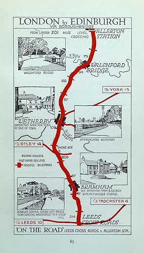 Antique Map BRAMHAM, WETHERBY, WALSHFORD, ALLERTON Original Pictorial Road Map c1920