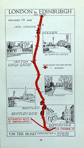 Antique Map YORKSHIRE, DONCASTER, BENTLEY, ASKERN Original Pictorial Road Map c1920