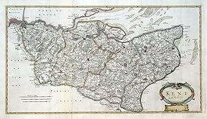 Antique Map KENT, Robert Morden, original hand coloured map 1722