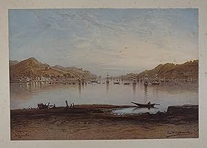 Nagasaki. Der Hafen. Chromolithographie nach Eduard Hildebrandt (im Bild unten bezeichnet u. sign...