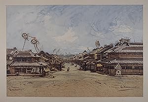 Strasse in Jokohama. Chromolithographie v. R. Steinboeck nach Eduard Hildebrandt (im Bild unten b...