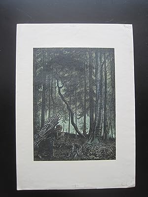 Bild des Verkufers fr Reisig-Sammlerin im Wald" Original-Lithographie, Probedruck ? Motiv: 33,5 x 24,2 cm; Blatt: 49,5 x 35 cm, im weissen Rand 2 kleine Einrisse und etwas angestaubt und knittrig, sonst gutes Blatt zum Verkauf von Antiquariat Schleifer