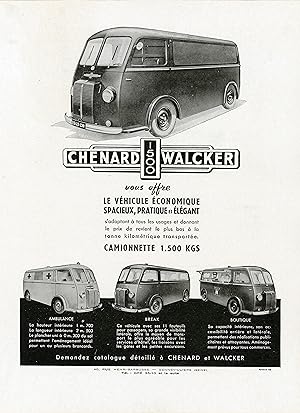 "CHENARD WALCKER 1500" Annonce originale entoilée FRANCE ILLUSTRATION 1949