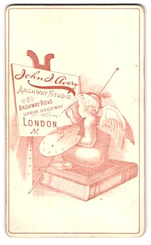 Photo John J. Avery, London, Archway Road, Putto mit Farbpalette malt Firmenschild