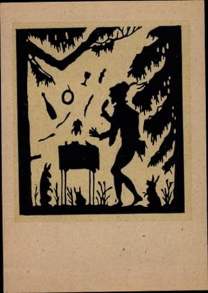 Scherenschnitt Ansichtskarte / Postkarte Märchen, Tischlein deck dich, Gebrüder Grimm