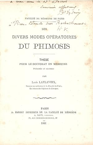 Des divers modes opératoires du phimosis. Thèse pour le doctorat en médecine (Faculté de médecine...