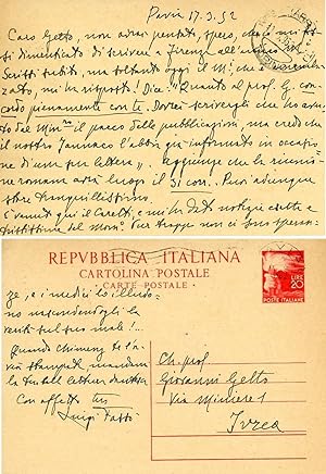 Lettera autografa indirizzata a Giovanni Getto, 1952