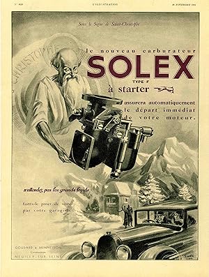 "CARBURATEUR SOLEX" Annonce originale entoilée L'ILLUSTRATION 28/11/31 par Studio LUPA