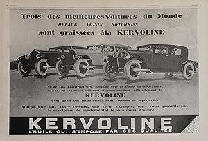 "HUILE KERVOLINE (DELAGE, VOISIN, HOTCHKISS)" Annonce originale entoilée parue dans L'ILLUSTRATIO...