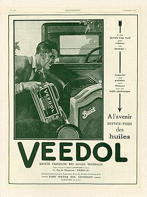 "HUILES VEEDOL (BUICK)" Annonce originale entoilée parue dans L'ILLUSTRATION (30/07/1927)